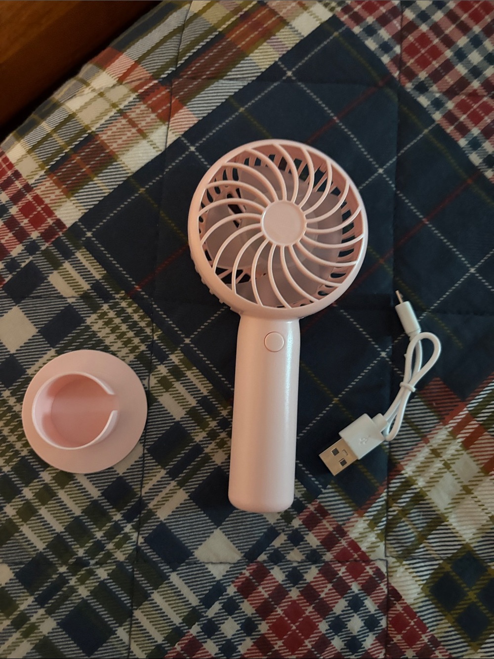 Portable Pink Handheld Fan with Stand and USB Cable
